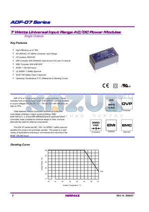 ADF-07S15 datasheet - 7 Watts Universal Input Range AC/DC Power Modules