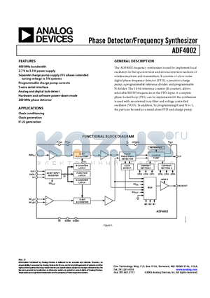 ADF4002BCPZ-RL7 datasheet - Phase Detector/Frequency Synthesizer