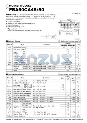 FBA50CA45 datasheet - dual power MOSFET module designed for fast swiching