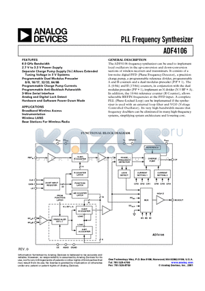 ADF4106BRU datasheet - PLL Frequency Synthesizer