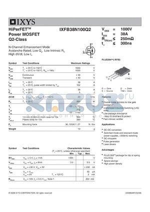 IXFB38N100Q2_08 datasheet - HiPerFET Power MOSFET Q2-Class