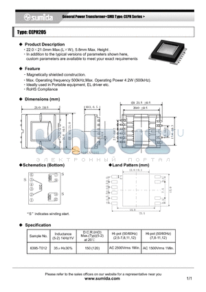 6395-T012 datasheet - General Power Transformer<SMD Type: CEPH Series >