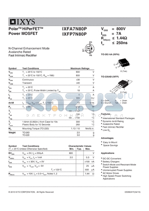 IXFA7N80P datasheet - Polar HiPerFET Power MOSFET