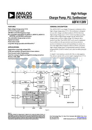 ADF4113HVBCPZ-RL datasheet - High Voltage Charge Pump, PLL Synthesizer