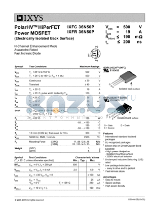 IXFC36N50P datasheet - PolarHV HiPerFET Power MOSFET