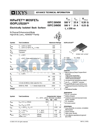 IXFC24N50 datasheet - HiPerFET MOSFETs ISOPLUS220