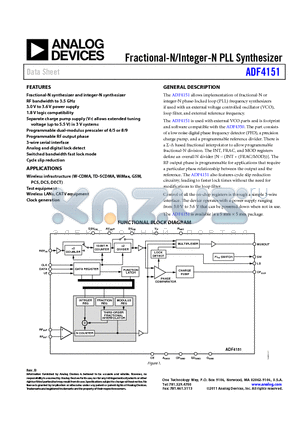 ADF4151BCPZ datasheet - Fractional-N/Integer-N PLL Synthesizer
