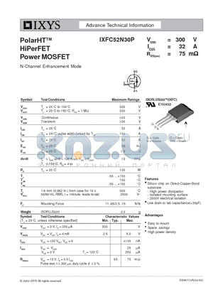 IXFC52N30P datasheet - PolarHTTM HiPerFET Power MOSFET