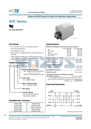 63AYC10B datasheet - 3-phase WYE RFI Power Line Filters for High Noise Applications