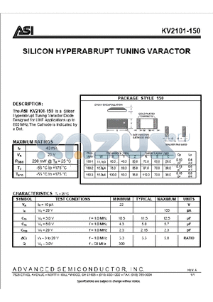 KV2101-150 datasheet - SILICON HYPERABRUPT TUNING VARACTOR