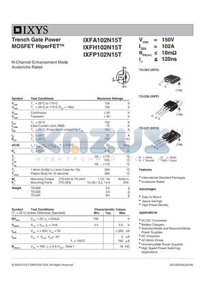 IXFH102N15T datasheet - Trench Gate Power MOSFET HiperFET
