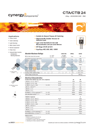 CTB24-600BWPT datasheet - 24Amp - 400/600/800/1000V - TRIAC