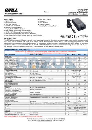 DTIPU45-107 datasheet - Up to 50 Watts Single, Dual, & Triple Outputs AC/DC Desktop Power Supply