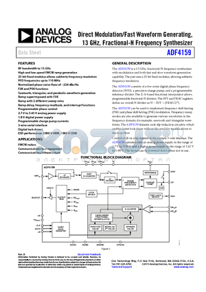 ADF4159 datasheet - Direct Modulation/Fast Waveform Generating, 13 GHz, Fractional-N Frequency Synthesizer