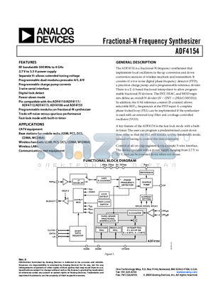 ADF4154BCP datasheet - Fractional-N Frequency Synthesizer