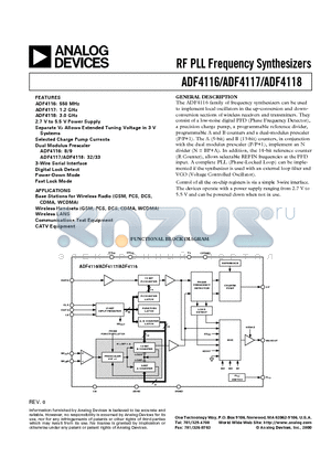 ADF4117 datasheet - RF PLL Frequency Synthesizers