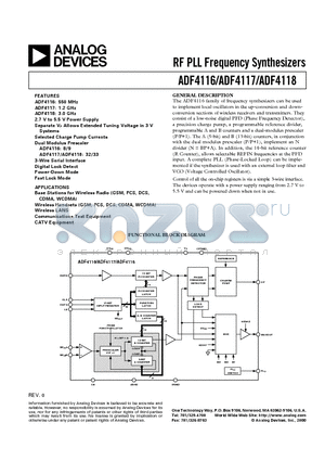 ADF4116BRU datasheet - RF PLL Frequency Synthesizers