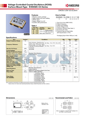 KV5032C-C3 datasheet - Voltage Controlled Crystal Oscillators (VCXO) Surface Mount Type