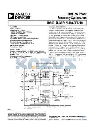 ADF4218L datasheet - Dual Low Power Frequency Synthesizers