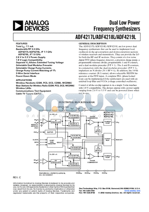 ADF4219LBCC datasheet - Dual Low Power Frequency Synthesizers