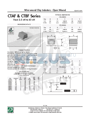 CTBF09TG datasheet - Wire-wound Chip Inductors - Open Wound