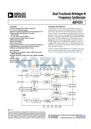 ADF4251BCP-REEL datasheet - Dual Fractional-N/Integer-N Frequency Synthesizer