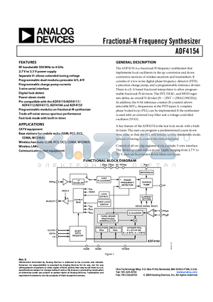 ADF4154BCP-REEL7 datasheet - Fractional-N Frequency Synthesizer