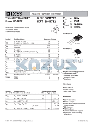 IXFH150N17T2 datasheet - TrenchT2 HiperFET Power MOSFET
