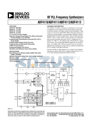 ADF4111 datasheet - RF PLL Frequency Synthesizers