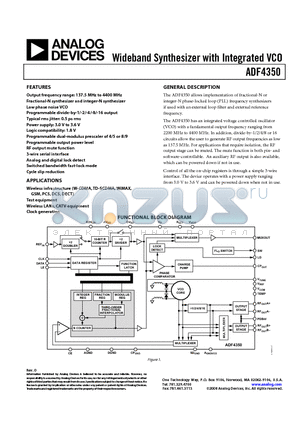 ADF4350BCPZ-RL7 datasheet - Wideband Synthesizer with Integrated VCO