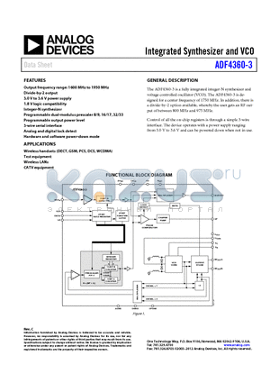 ADF4360-3 datasheet - Integrated Synthesizer and VCO