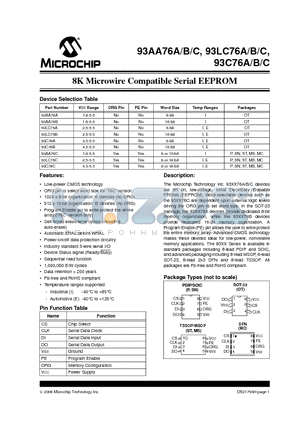 93AA76AT-I/STG datasheet - 8K Microwire Compatible Serial EEPROM