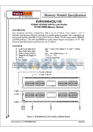 KVR100X64C2L datasheet - Memory Module Specification
