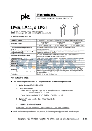 LP21 datasheet - CRYSTAL IN HC-49/S TRU-HOLE PACKAGE