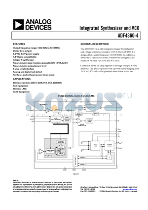 ADF4360-4BCPRL7 datasheet - Integrated Synthesizer and VCO