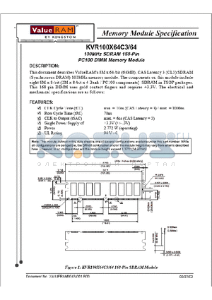 KVR100X64C364 datasheet - Memory Module Specification