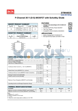 DTM4483S datasheet - P-Channel 30 V (D-S) MOSFET with Schottky Diode