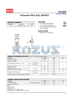 DTL9826_13 datasheet - N-Channel 100-V (D-S) MOSFET Low Thermal Resistance Package