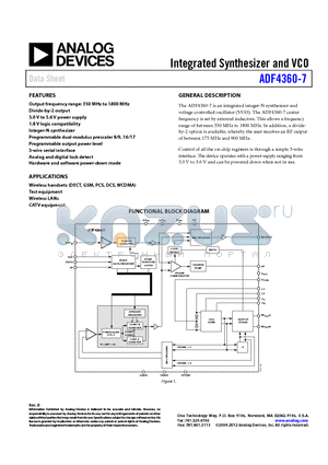 ADF4360-7BCPZRL datasheet - Integrated Synthesizer and VCO