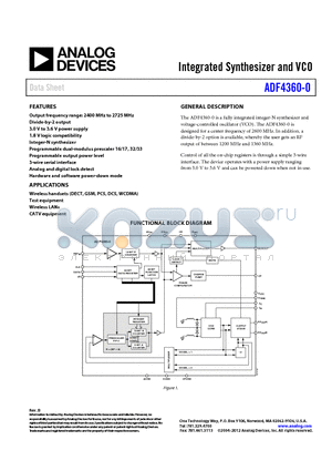 ADF4360-0BCPZ datasheet - Integrated Synthesizer and VCO