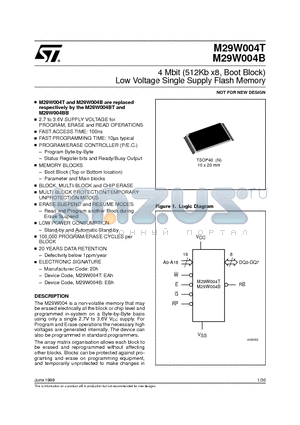 M29W004B-120N1TR datasheet - 4 Mbit 512Kb x8, Boot Block Low Voltage Single Supply Flash Memory