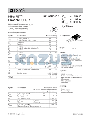 IXFH36N55Q2 datasheet - HiPerFET Power MOSFETs