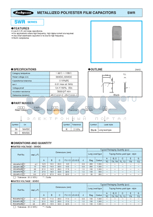 63SWR226K datasheet - METALLIZED POLYESTER FILM CAPACITORS