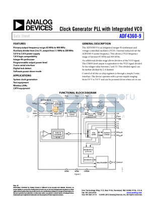 ADF4360-9BCPZ datasheet - Clock Generator PLL with Integrated VCO