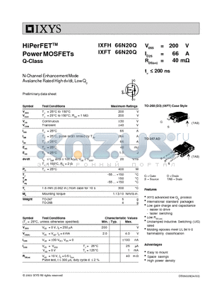 IXFH66N20Q datasheet - HiPerFET Power MOSFETs Q-Class