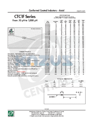 CTC1F-100M datasheet - Conformal Coated Inductors - Axial