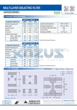 ADFC23 datasheet - MULTI-LAYER DIELECTRIC FILTER