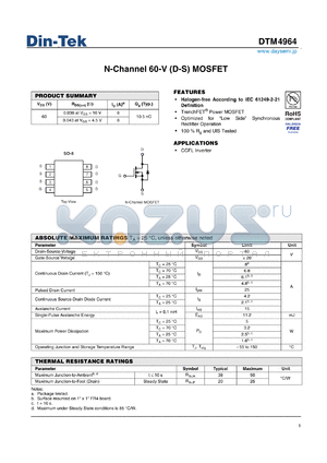 DTM4964 datasheet - N-Channel 60-V (D-S) MOSFET