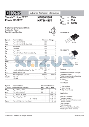 IXFH86N30T datasheet - Trench HiperFET Power MOSFET