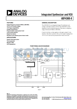 ADF4360-8BCP datasheet - Integrated Synthesizer and VCO
